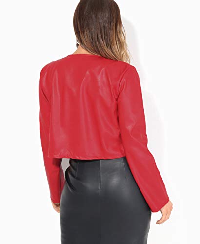 KRISP Bolero Elegante Mujer Fiesta Torera Talla Grande Manga Larga Joven Chaqueta Corta Boda Formal Vestir, (Rojo, S), 4432-RED-S