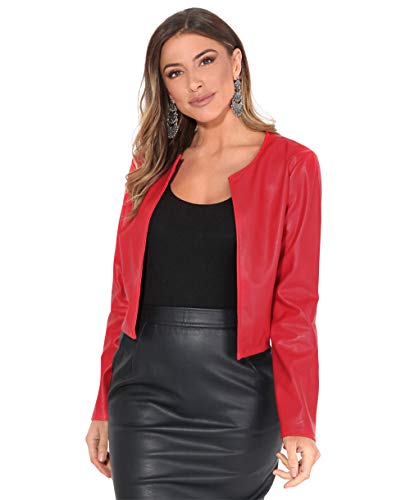 KRISP Bolero Elegante Mujer Fiesta Torera Talla Grande Manga Larga Joven Chaqueta Corta Boda Formal Vestir, (Rojo, S), 4432-RED-S