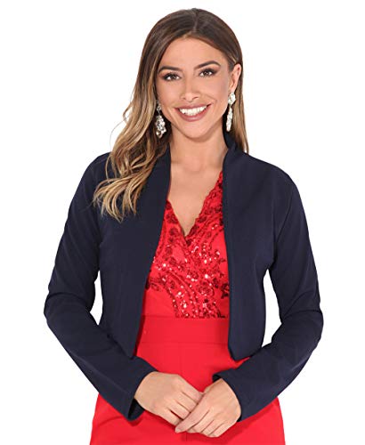 KRISP Bolero Mujer Fiesta Tallas Grandes Torera Chaqueta Corta Boda Elegante Barata Noche Vestir Manga, Azul Marino (3814), 36 EU (08 UK), 3814-NVY-08