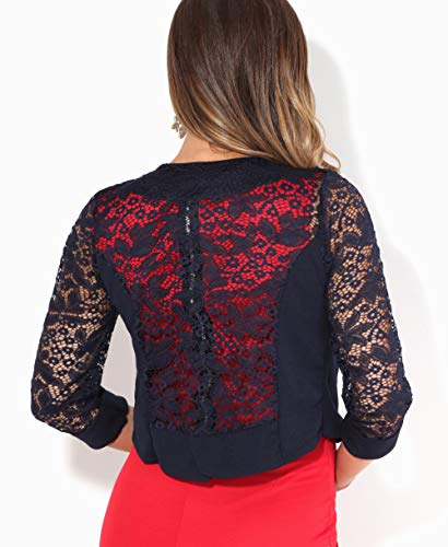 KRISP Bolero Mujer Fiesta Tallas Grandes Torera Chaqueta Corta Boda Elegante Barata Noche Vestir Manga, (Azul Marino (5159), ML), 5159-NVY-ML