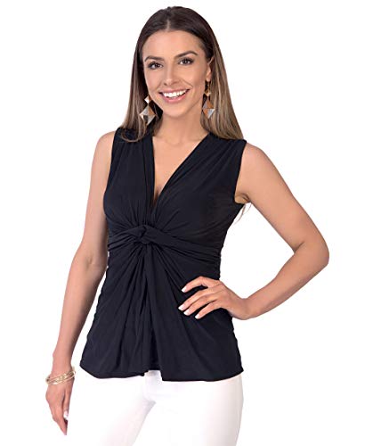 KRISP Top Mujer Original Elegante Camiseta Fruncido Blusa Tallas Grandes Camisa Fiesta, (Negro (7489), L), 7489-BLK-L