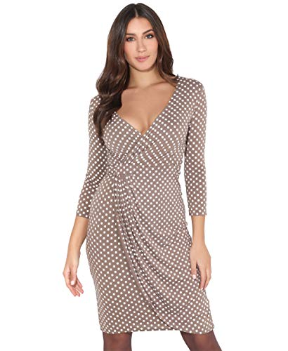 KRISP Vestido Moda Mujer Fruncido, Moca (6487), 44, 6487-MOC-16