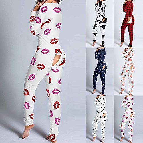 KUANDARM Pijama Sexy para Mujer Traje de Pijama para Mujer con Trasero Abierto, Sexy Manga Larga Impreso Mono de una Pieza Mono Pijama en General (H,M)