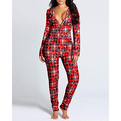 KUANDARM Pijama Sexy para Mujer Traje de Pijama para Mujer con Trasero Abierto, Sexy Manga Larga Impreso Mono de una Pieza Mono Pijama en General (H,M)