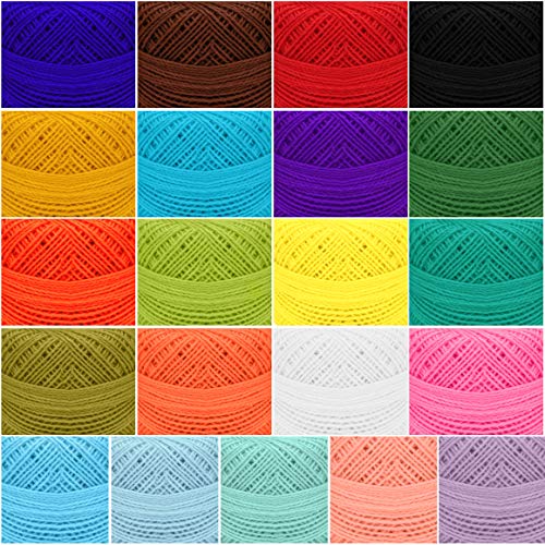 Kurtzy Hilo Crochet Colorido (42 Bolas) – 2 Agujas de Ganchillo (1 mm y 2 mm) Cada Madera de hilo de Algodón Pesa 10 g – Total de 2520 m de Hilo de Ganchillo de Colores - Kit Crochet Surtido