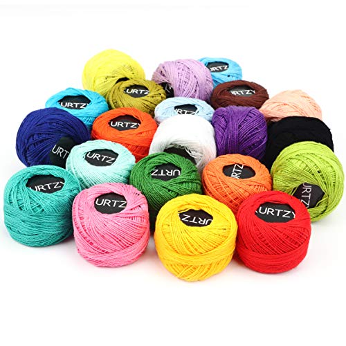 Kurtzy Hilo Crochet Colorido (42 Bolas) – 2 Agujas de Ganchillo (1 mm y 2 mm) Cada Madera de hilo de Algodón Pesa 10 g – Total de 2520 m de Hilo de Ganchillo de Colores - Kit Crochet Surtido