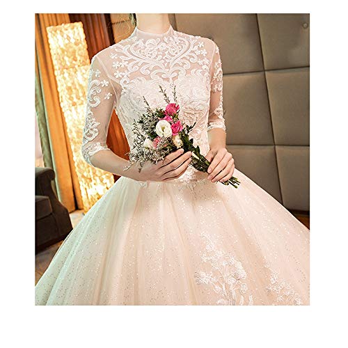 KYEEY Vestidos de Boda de jardín Mujeres Media Manga Floral de Encaje Apliques de Malla de Tul Tren Largo Vestido de Novia Vestido de Novia Princesa Vestido de Novia Vestidos de cóctel para Mujer