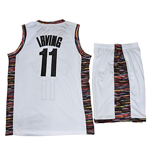 Kyrie Irving Jerseys para Hombre, City Edition Brooklyn Nets 11# Swingman Training Jersey, Retro Sin Mangas Athletic Fitness Chaleco Ropa Deportiva, Conjunto Deportivo Top + Shorts,Blanco,M