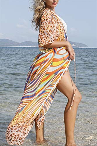 L-Peach Cardigan Kimono Vestido Largo de Playa Pareo Cover Up para Mujer