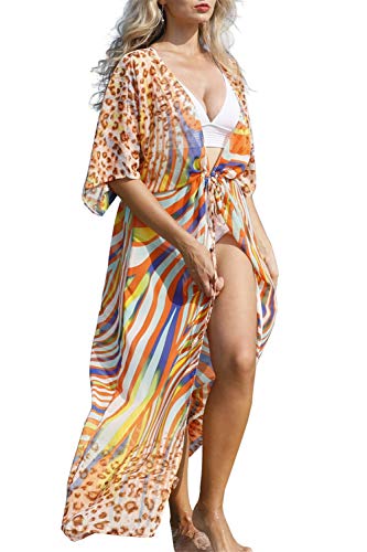L-Peach Cardigan Kimono Vestido Largo de Playa Pareo Cover Up para Mujer