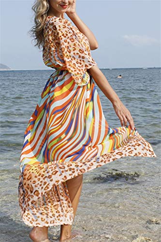L-Peach Cardigan Kimono Vestido Largo de Playa Pareo Cover Up para Mujer