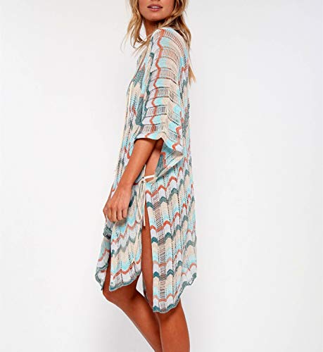 L-Peach Crochet Pareo Túnica de Playas de Algodón para Mujer Bikini Coverups Net Beachwear