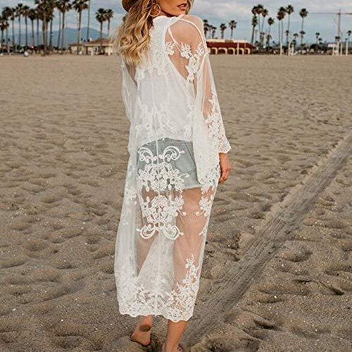 L-Peach Vestido Floral Encaje de Playa Kimono Sarong Pareo Cover ups para Mujer