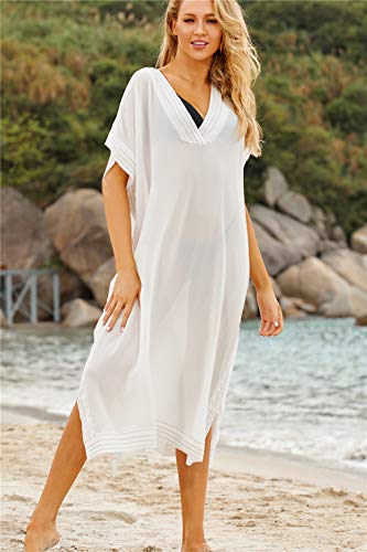 L-Peach Vestido Largo de Playa Pareo Kimono Maxi Kaftan Bikini Cover Up de Mujer