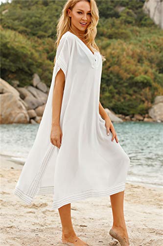 L-Peach Vestido Largo de Playa Pareo Kimono Maxi Kaftan Bikini Cover Up de Mujer