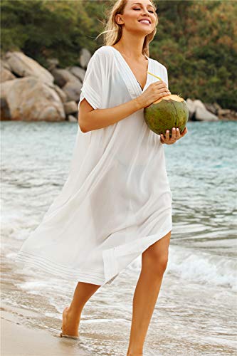 L-Peach Vestido de Playa Kimono Pareo Kaftan Maxi Pareos Bikini Cover Up para Mujer