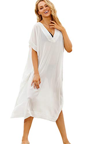 L-Peach Vestido Largo de Playa Pareo Kimono Maxi Kaftan Bikini Cover Up de Mujer