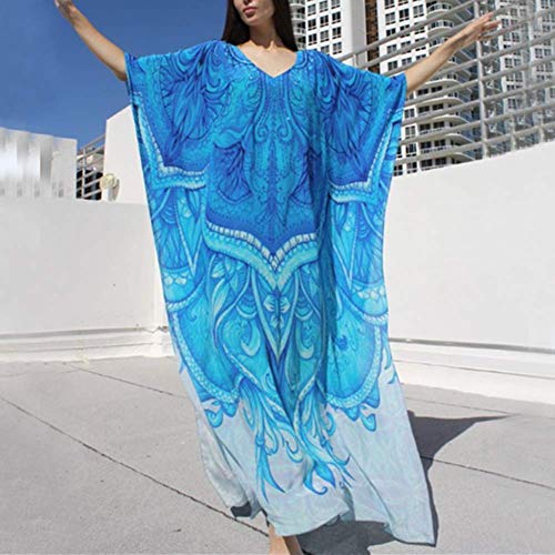 L-Peach Vestido Largo Kaftan de Playa Túnica Pareo Estampado Cover ups para Mujer