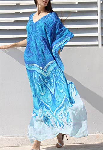 L-Peach Vestido Largo Kaftan de Playa Túnica Pareo Estampado Cover ups para Mujer
