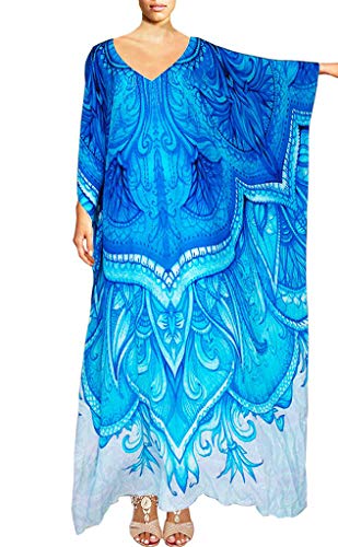 L-Peach Vestido Largo Kaftan de Playa Túnica Pareo Estampado Cover ups para Mujer