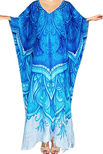 L-Peach Vestido Largo Kaftan de Playa Túnica Pareo Estampado Cover ups para Mujer