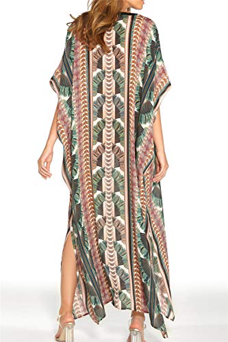 L-Peach Vestido Largo Kaftan Maxi de Playa Pareo Bikini Cover Up para Mujer