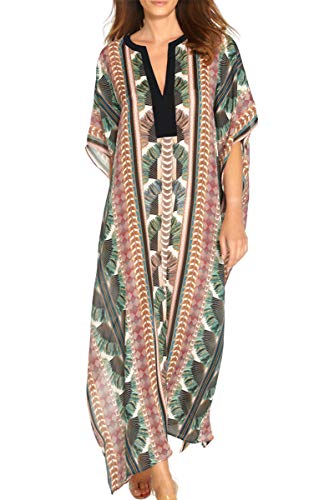 L-Peach Vestido Largo Kaftan Maxi de Playa Pareo Bikini Cover Up para Mujer
