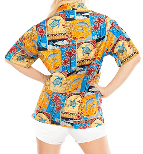 LA LEELA botón Camisa Hawaiana Blusa Playa Mujere Cuello Manga Corta árbole Palma impresión Traje de baño Partido XXL-ES Tamaño-50-52 Amarillo_W999