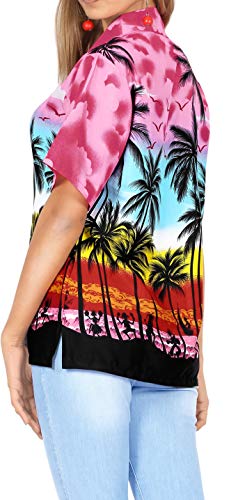 LA LEELA botón Camisa Hawaiana Blusa Playa Mujeres Cuello Manga Corta árboles Palma impresión del Traje de baño Partido S-ES Tamaño-42-44 Rosa_W964