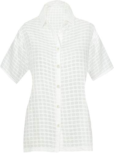 LA LEELA Camisa Hawaiana para Las Mujeres con Botones de Manga Corta de algodón Bordado Aloha Llanura M - ES Tamaño :- 44-46 Ghosts Blanco_AA187