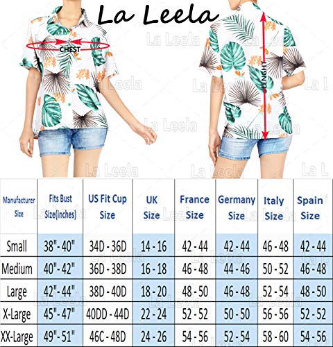 LA LEELA Camisa Hawaiana para Las Mujeres con Botones de Manga Corta de algodón Bordado Aloha Llanura M - ES Tamaño :- 44-46 Ghosts Blanco_AA187