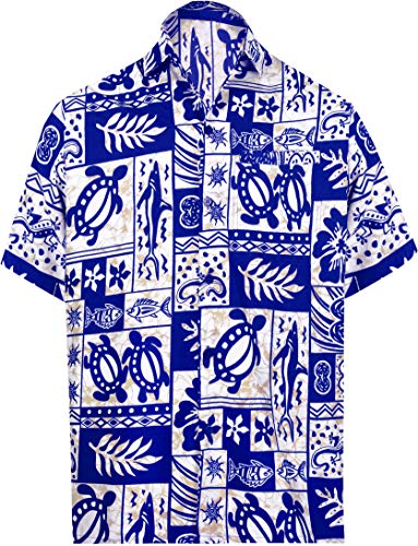 LA LEELA Casual Hawaiana Camisa para Hombre Señores Manga Corta Bolsillo Delantero Surf Palmera Caballero Playa Aloha XL-(in cms):121-132 Ghosts Blanco_W128