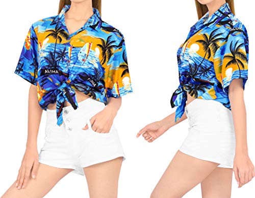 LA LEELA de la Mujer clásica Camisa Hawaiana Mangas Cortas botón hacia Arriba S - ES Tamaño :- 42-44 Azul_V612