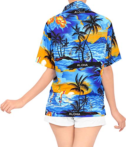 LA LEELA de la Mujer clásica Camisa Hawaiana Mangas Cortas botón hacia Arriba S - ES Tamaño :- 42-44 Azul_V612