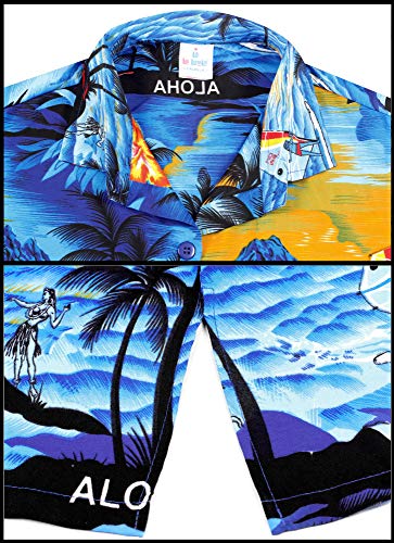 LA LEELA de la Mujer clásica Camisa Hawaiana Mangas Cortas botón hacia Arriba S - ES Tamaño :- 42-44 Azul_V612