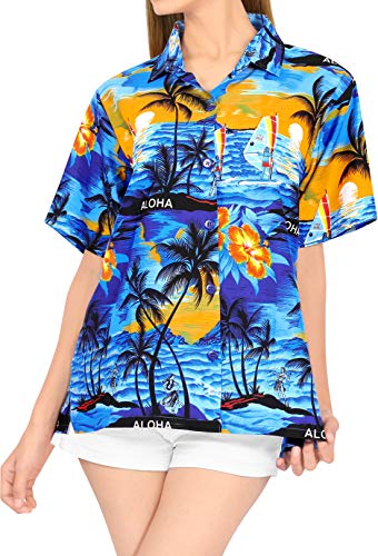 LA LEELA Blusas para Mujer Camisa Hawaiana nadan Mangas 