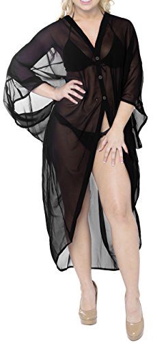 LA LEELA Disfraces De Fiesta De Halloween Corta De La De del Verano De Las Mujeres del Verano Que Cubre La Cubierta Superior De La Rebeca del sólida Kimono Llanura del MantóN De La Gasa Negro_A470
