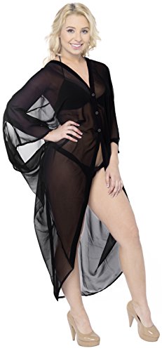 LA LEELA Disfraces De Fiesta De Halloween Corta De La De del Verano De Las Mujeres del Verano Que Cubre La Cubierta Superior De La Rebeca del sólida Kimono Llanura del MantóN De La Gasa Negro_A470