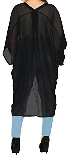 LA LEELA Disfraces De Fiesta De Halloween Corta De La De del Verano De Las Mujeres del Verano Que Cubre La Cubierta Superior De La Rebeca del sólida Kimono Llanura del MantóN De La Gasa Negro_A470