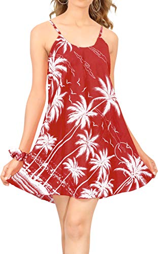 LA LEELA Encubrimiento del Tanque del Verano Camiseta Ocasional Vestidos de Camisa de la Playa de Las Mujeres Rojo_Z59 XL