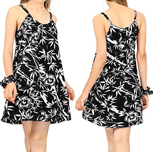 LA LEELA las Mujeres más el Vestido de Boda del Vestido de Invitados Playa de Mini Verano Negro_Z37 M