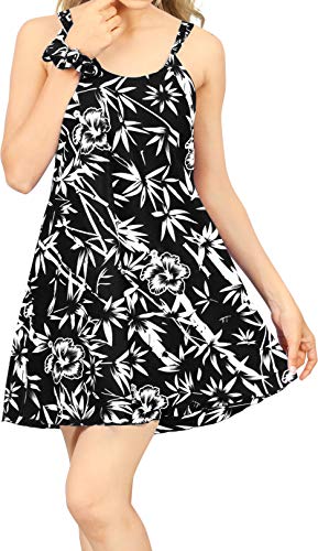 LA LEELA las Mujeres más el Vestido de Boda del Vestido de Invitados Playa de Mini Verano Negro_Z37 M