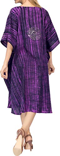 LA LEELA Mujer Kaftan Algodón Túnico Batik Kimono Estilo Más tamaño Vestido para Loungewear Vacaciones Ropa de Dormir & Cada día Cubrir para Arriba Tops Camisolas Playa Violeta_Y607