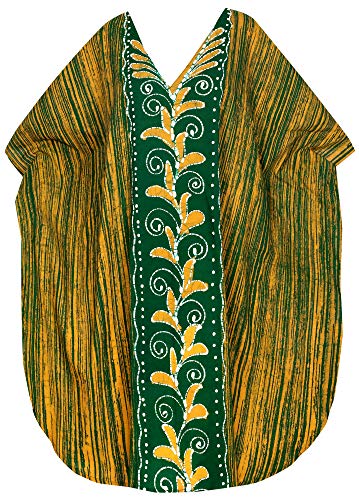 LA LEELA Mujer Kaftan Algodón Túnico Batik Kimono Estilo Más tamaño Vestido para Loungewear Vacaciones Ropa de Dormir & Cada día Cubrir para Arriba Tops Camisolas Playa Verde_I130