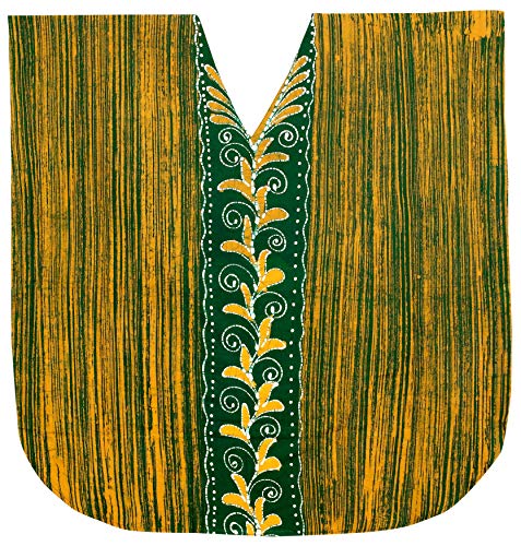 LA LEELA Mujer Kaftan Algodón Túnico Batik Kimono Estilo Más tamaño Vestido para Loungewear Vacaciones Ropa de Dormir & Cada día Cubrir para Arriba Tops Camisolas Playa Verde_I130