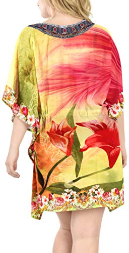 LA LEELA Mujer Kaftan Gasa Túnico 3D HD Impreso Kimono Estilo Más tamaño Abaya Vestido Jalabiyas para Loungewear Vacaciones Ropa de Dormir & Cada día Cubrir para Arriba Tops Multicolor_D120