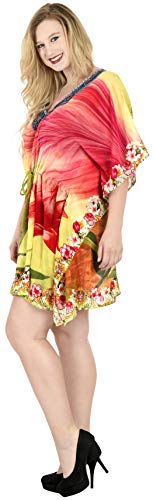 LA LEELA Mujer Kaftan Gasa Túnico 3D HD Impreso Kimono Estilo Más tamaño Abaya Vestido Jalabiyas para Loungewear Vacaciones Ropa de Dormir & Cada día Cubrir para Arriba Tops Multicolor_D120