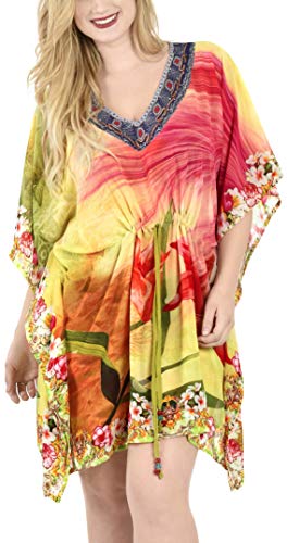 LA LEELA Mujer Kaftan Gasa Túnico 3D HD Impreso Kimono Estilo Más tamaño Abaya Vestido Jalabiyas para Loungewear Vacaciones Ropa de Dormir & Cada día Cubrir para Arriba Tops Multicolor_D120