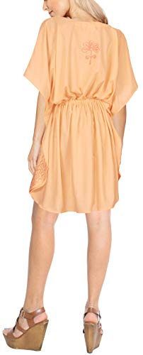 LA LEELA Mujer Kaftan Rayón Túnico Bordado Kimono Estilo Más tamaño Vestido para Loungewear Vacaciones Ropa de Dormir & Cada día Cubrir para Arriba Tops Camisolas Playa Calabaza Naranja_G449