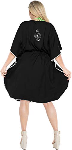 LA LEELA Mujer Kaftan Rayón Túnico Bordado Kimono Estilo Más tamaño Vestido para Loungewear Vacaciones Ropa de Dormir & Cada día Cubrir para Arriba Tops Camisolas Playa Halloween Negro_G35